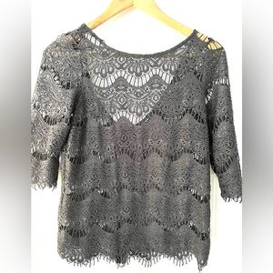 Zara TRF Collection Lace Scoop Back Zip Top - Gray - Size Small